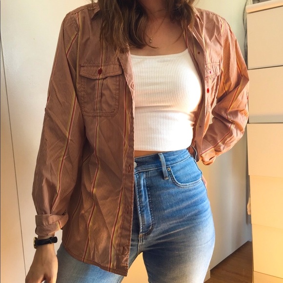 PATAGONIA stripped shirt burgundy pink button up - Picture 1 of 7